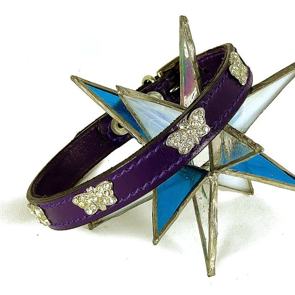 Diamond Dogs Other - Crystal Butterfly & Purple Leather Collar, 12"-15"